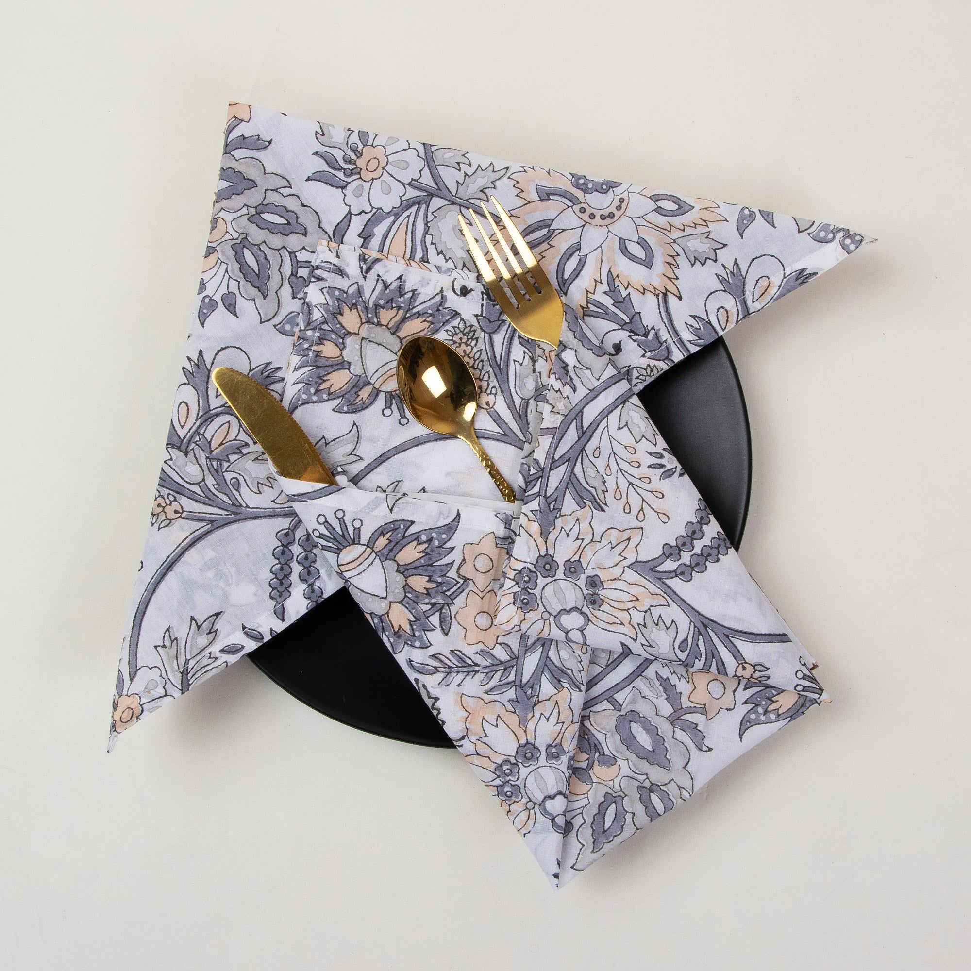 Hand Block Grey Floral Cotton Stylish Rumal